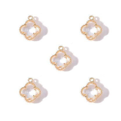 5PCS Colorful Crystal Clover Jewelry Making Findings Charm 13x13mm
