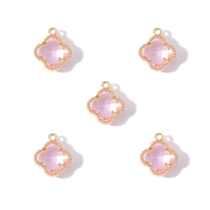 5PCS Colorful Crystal Clover Jewelry Making Findings Charm 13x13mm