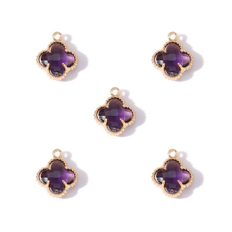 5PCS Colorful Crystal Clover Jewelry Making Findings Charm 13x13mm
