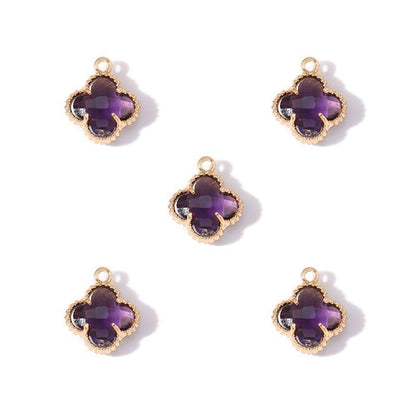 5PCS Colorful Crystal Clover Jewelry Making Findings Charm 13x13mm