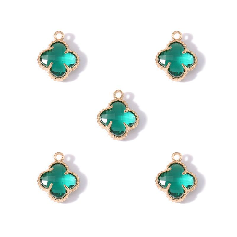 5PCS Colorful Crystal Clover Jewelry Making Findings Charm 13x13mm