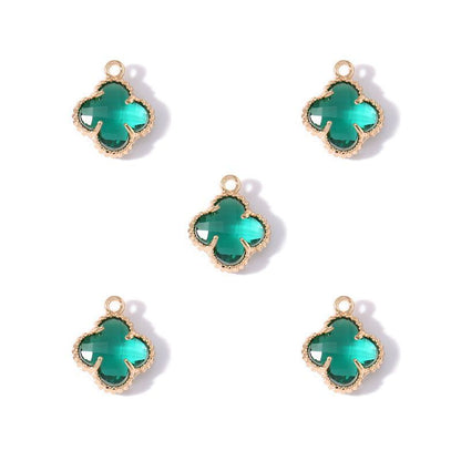 5PCS Colorful Crystal Clover Jewelry Making Findings Charm 13x13mm
