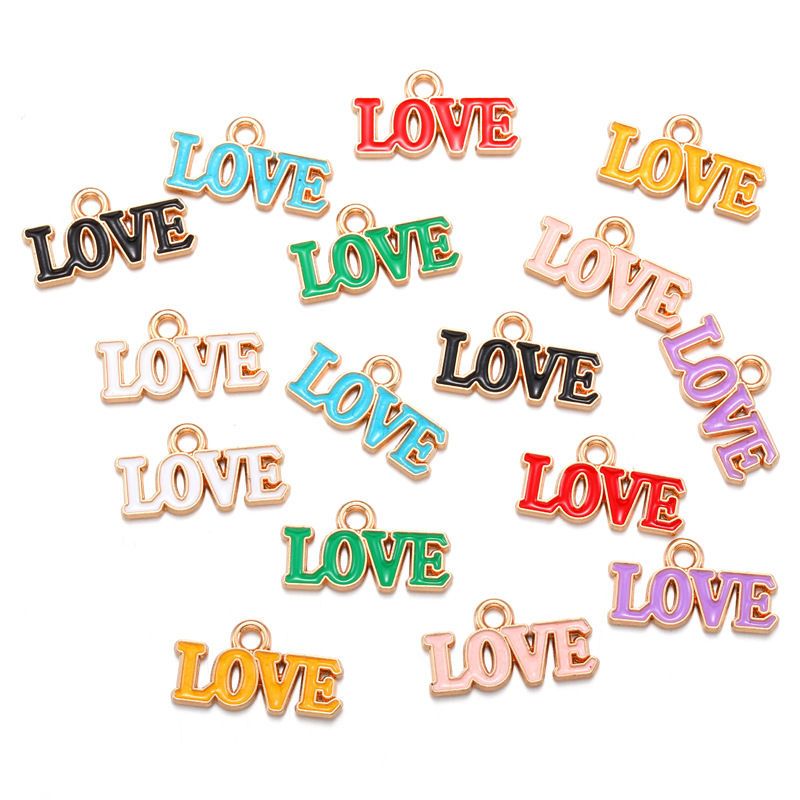 10PCS Colorful Love Jewelry Making Findings Charm 9.5x18mm