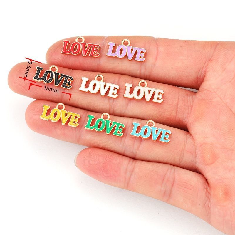 10PCS Colorful Love Jewelry Making Findings Charm 9.5x18mm