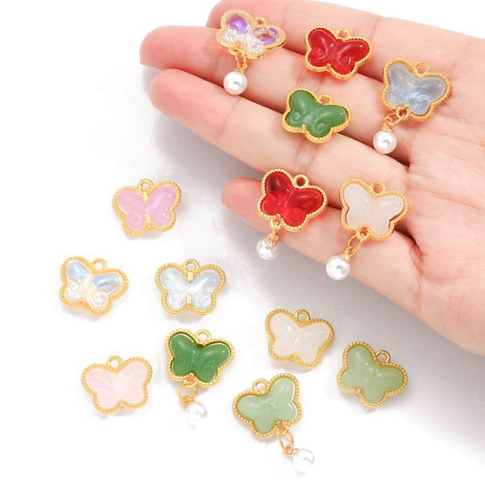 5PCS Colorful Butterfly Design Jewelry Making Findings Charm 14x17mm