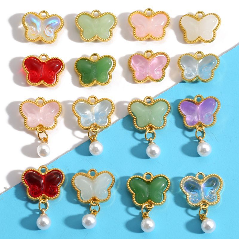 5PCS Colorful Butterfly Design Jewelry Making Findings Charm 14x17mm