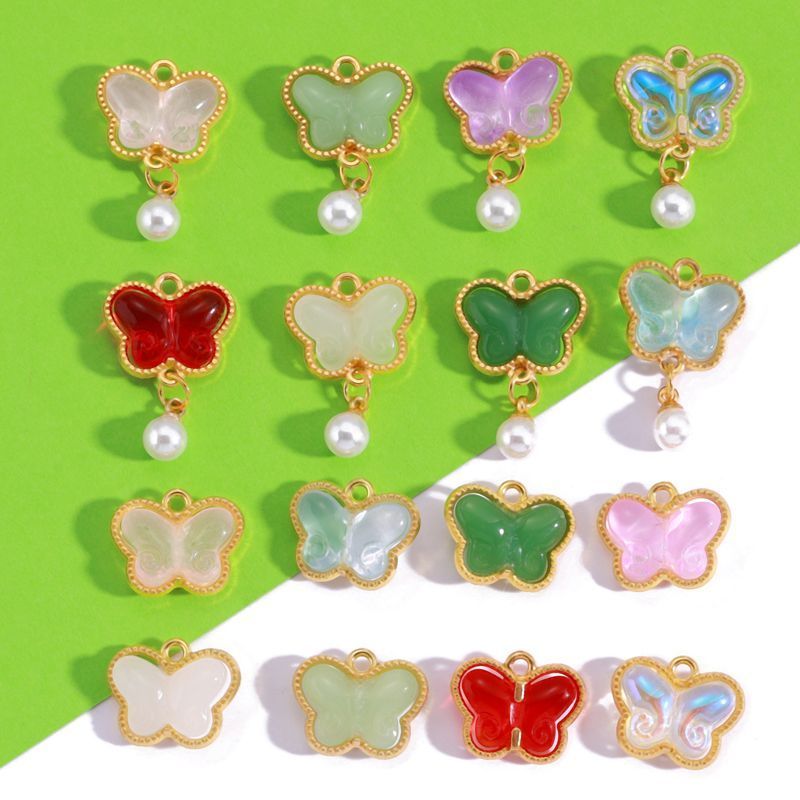 5PCS Colorful Butterfly Design Jewelry Making Findings Charm 14x17mm