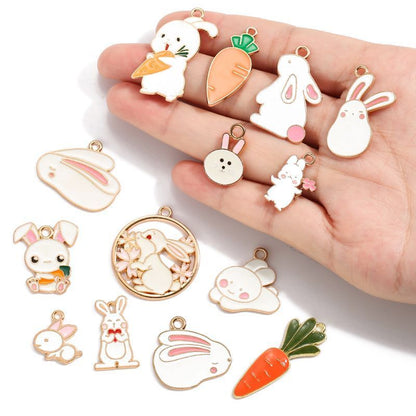 5PCS Cute Bunny Collection Charm For Jewelry Making Findings