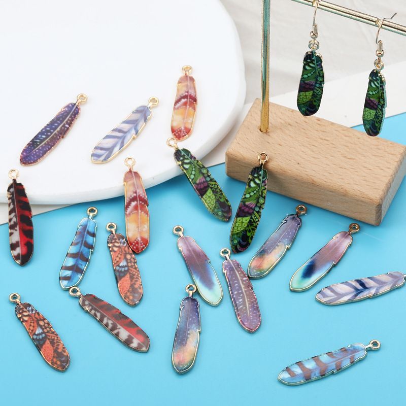 5PCS Feather Collection Charm For Jewelry Making Findings