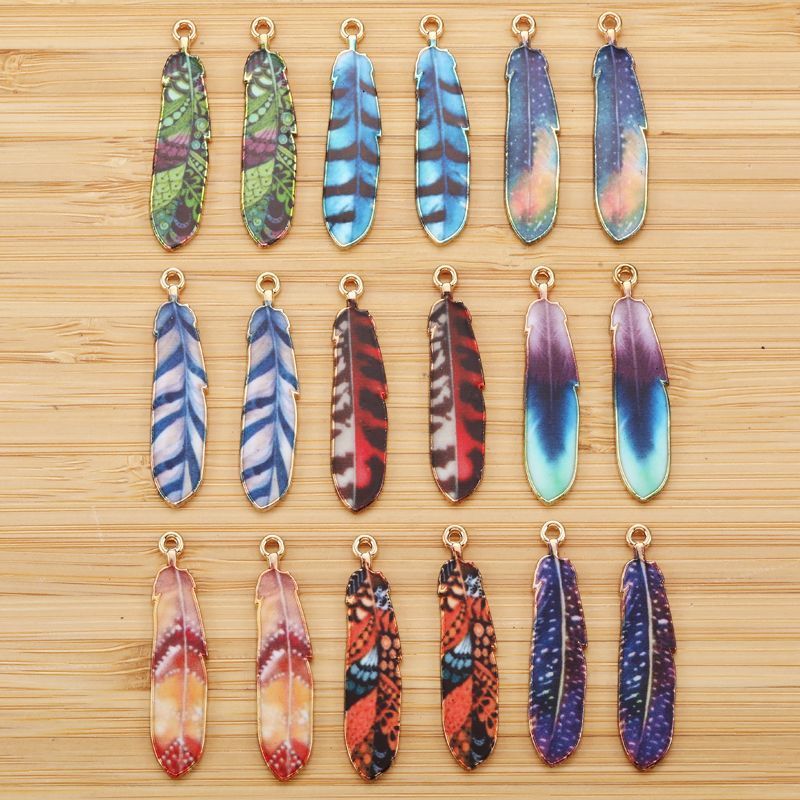5PCS Feather Collection Charm For Jewelry Making Findings