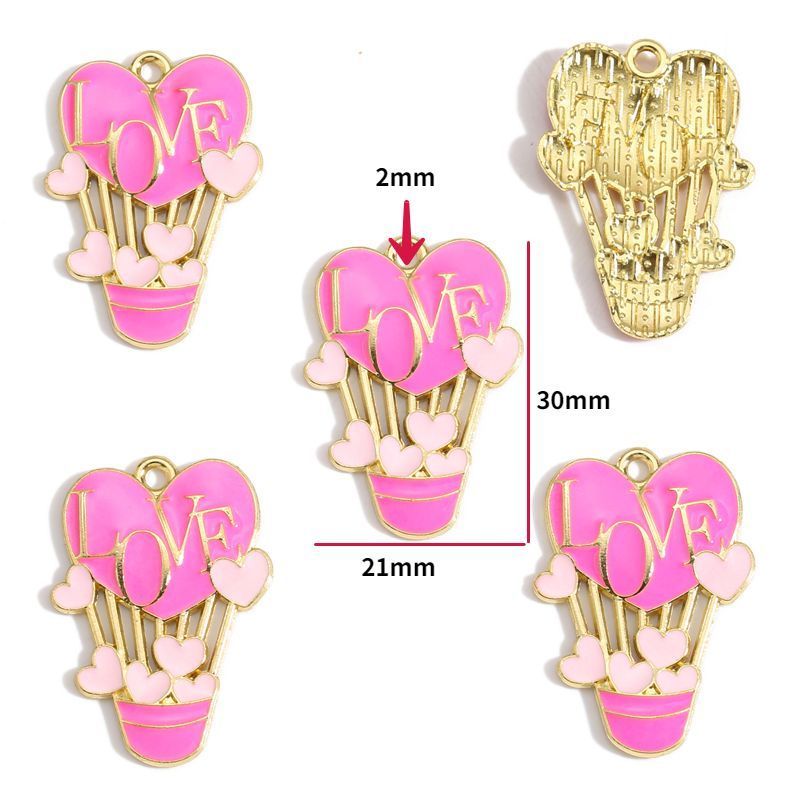 5PCS Pink Valentines Theme Collection Charm For Jewelry Making Findings