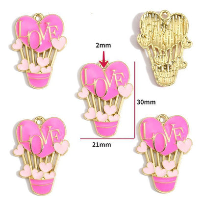 5PCS Pink Valentines Theme Collection Charm For Jewelry Making Findings
