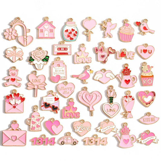 5PCS Pink Valentine's Day Collection Charm For Jewelry Making Findings