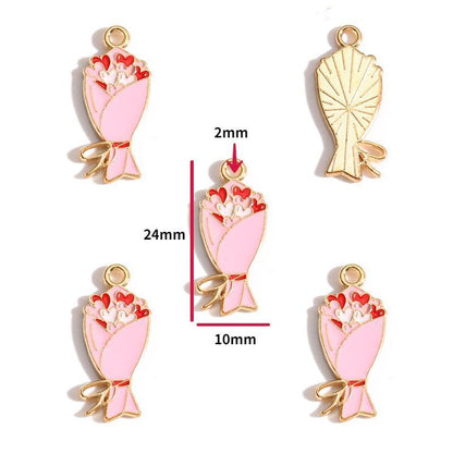 5PCS Pink Valentine's Day Collection Charm For Jewelry Making Findings