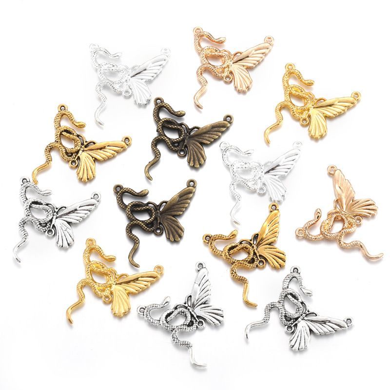 1PCS Gothic Snake & Butterfly Charm for Jewelry Making Findings 26x28mm