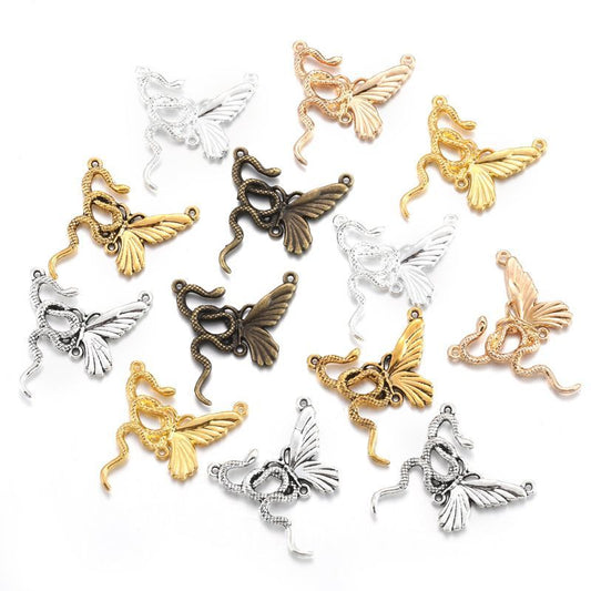 1PCS Gothic Snake & Butterfly Charm for Jewelry Making Findings 26x28mm