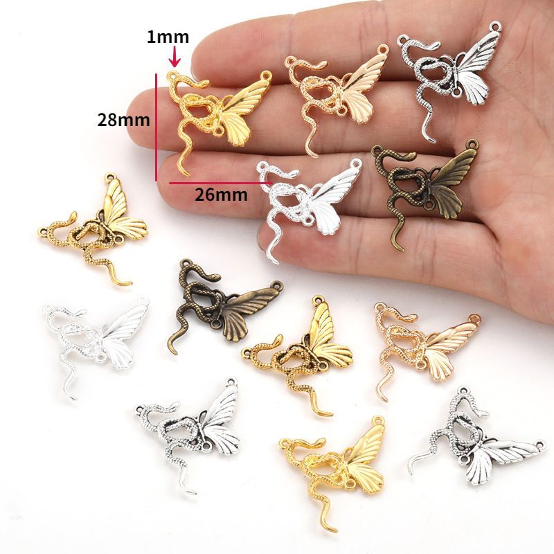1PCS Gothic Snake & Butterfly Charm for Jewelry Making Findings 26x28mm
