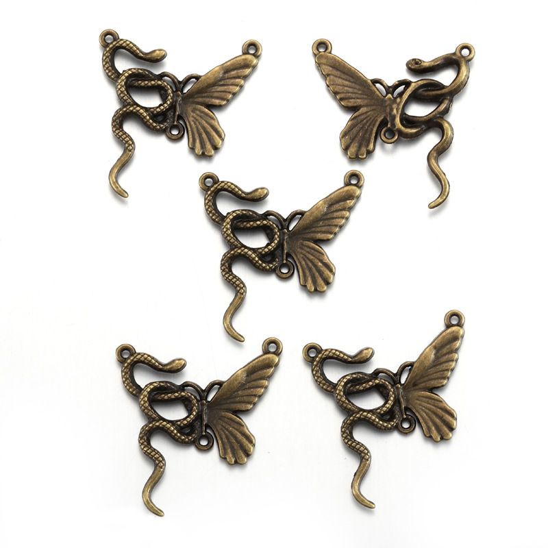 1PCS Gothic Snake & Butterfly Charm for Jewelry Making Findings 26x28mm