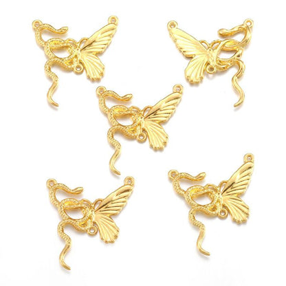 1PCS Gothic Snake & Butterfly Charm for Jewelry Making Findings 26x28mm