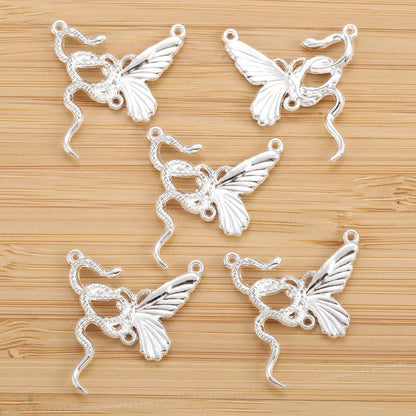 1PCS Gothic Snake & Butterfly Charm for Jewelry Making Findings 26x28mm