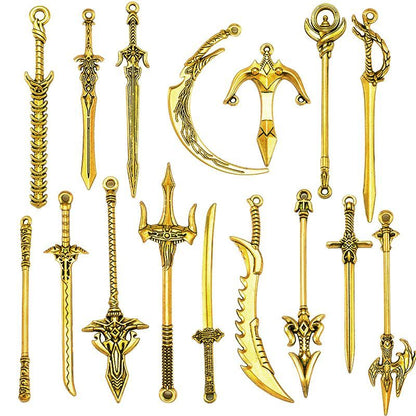 5PCS Antique Gold Color Fantasy Weapon Charm For Jewelry Making Findings
