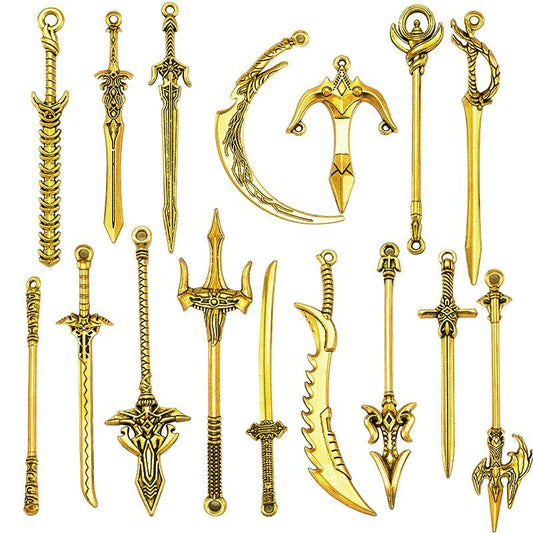 5PCS Antique Gold Color Fantasy Weapon Charm For Jewelry Making Findings