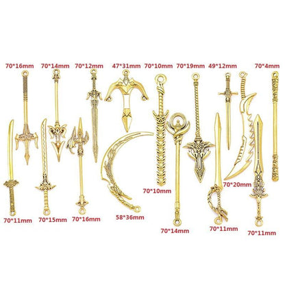 5PCS Antique Gold Color Fantasy Weapon Charm For Jewelry Making Findings