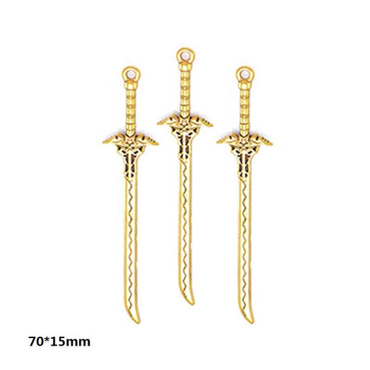 5PCS Antique Gold Color Fantasy Weapon Charm For Jewelry Making Findings