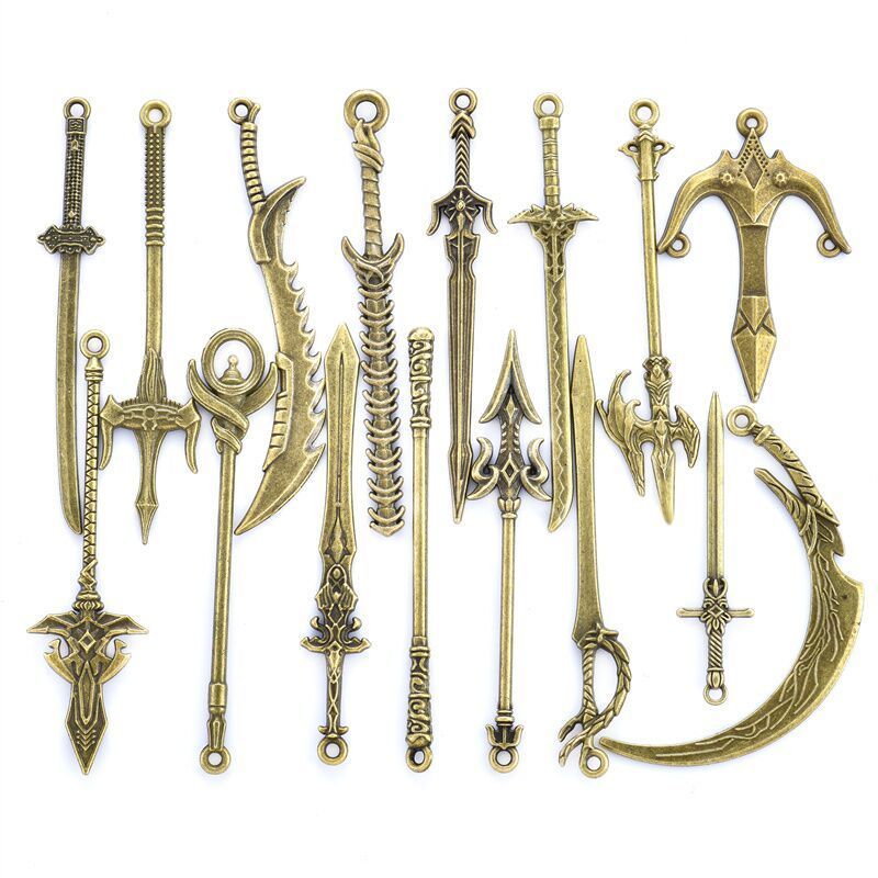 5PCS Bronze Color Fantasy Weapon Charm For Jewelry Making Findings