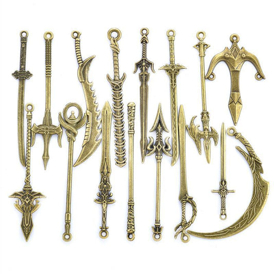 5PCS Bronze Color Fantasy Weapon Charm For Jewelry Making Findings