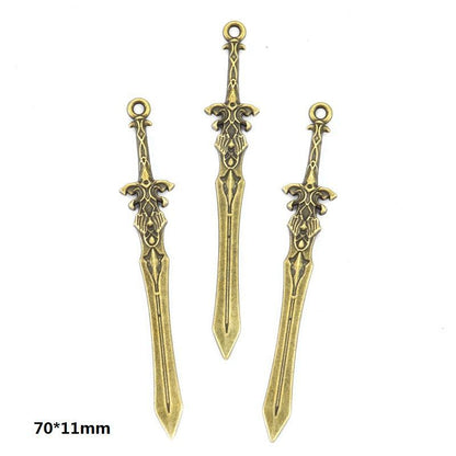 5PCS Bronze Color Fantasy Weapon Charm For Jewelry Making Findings