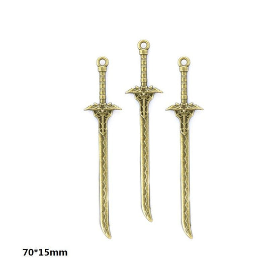 5PCS Bronze Color Fantasy Weapon Charm For Jewelry Making Findings