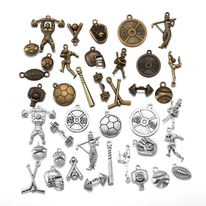 10PCS Different Sports Pewter Charm for Jewelry Making Findings