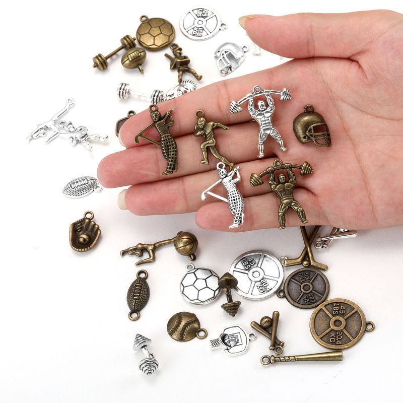 10PCS Different Sports Pewter Charm for Jewelry Making Findings