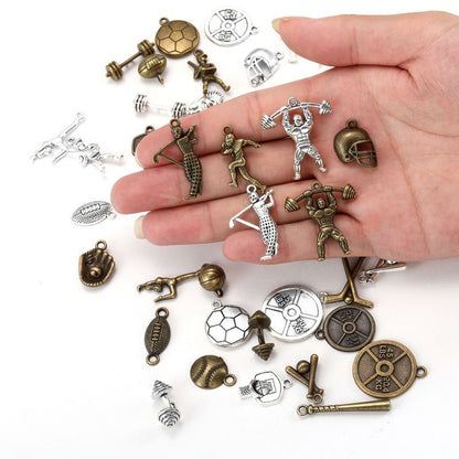 10PCS Different Sports Pewter Charm for Jewelry Making Findings