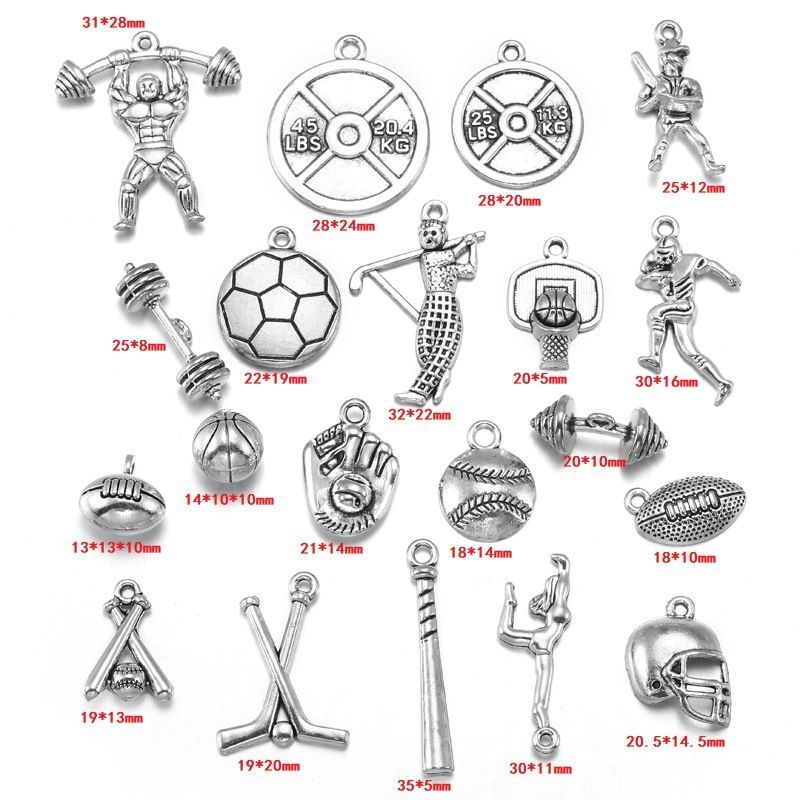10PCS Different Sports Pewter Charm for Jewelry Making Findings