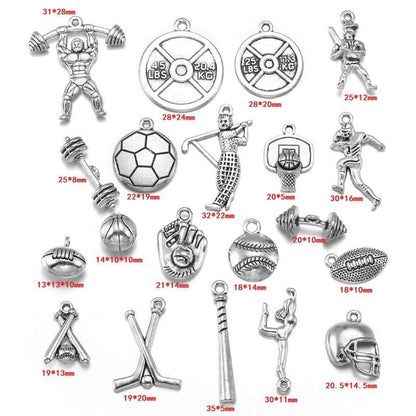 10PCS Different Sports Pewter Charm for Jewelry Making Findings