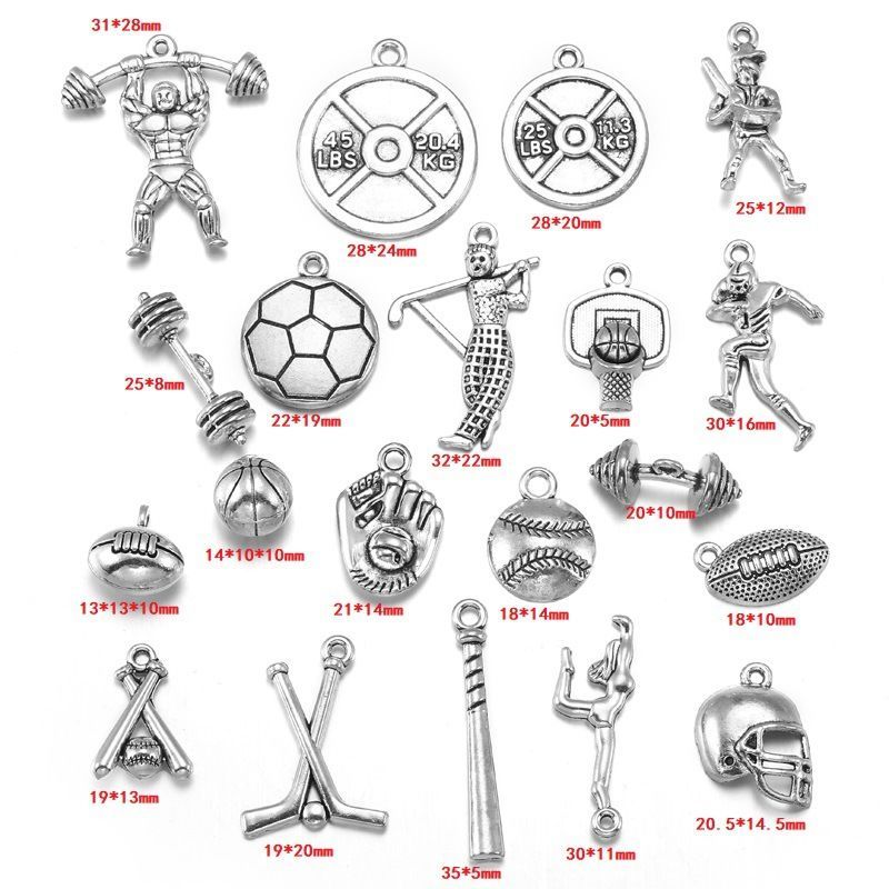 10PCS Different Sports Pewter Charm for Jewelry Making Findings
