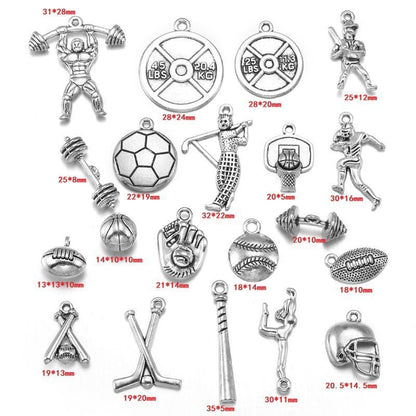 10PCS Different Sports Pewter Charm for Jewelry Making Findings