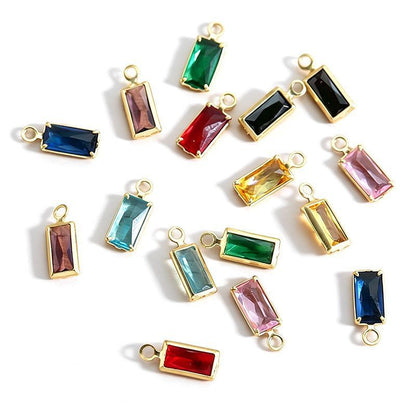 5PCS Rectangle Colorful CZ Charm for Jewelry Making Findings 4x9mm