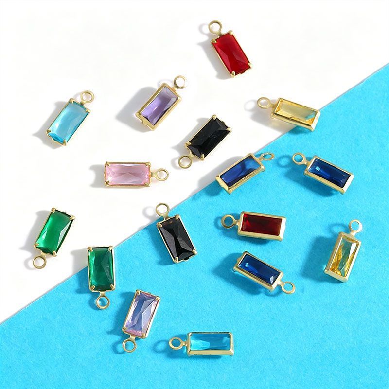 5PCS Rectangle Colorful CZ Charm for Jewelry Making Findings 4x9mm