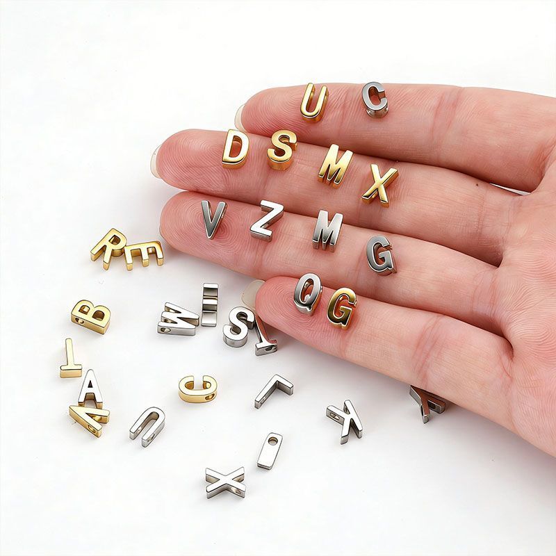 3D Alphabet Stainless Steel Charm for Jewelry Making Findings 5x8mm-2mm hole