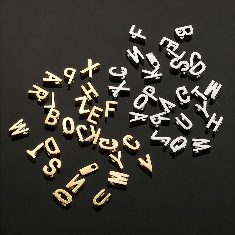 3D Alphabet Stainless Steel Charm for Jewelry Making Findings 5x8mm-2mm hole