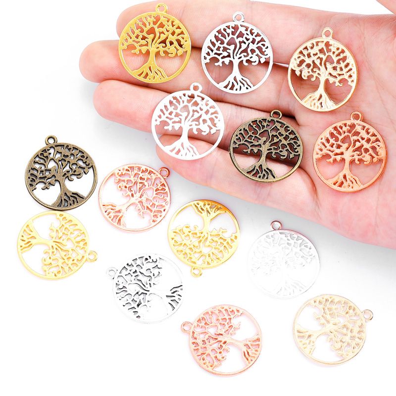8PCS Round Life Tree Charm for Jewelry Making Findings 25x28mm