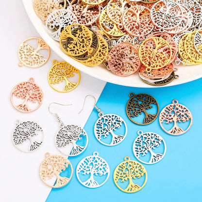 8PCS Round Life Tree Charm for Jewelry Making Findings 25x28mm