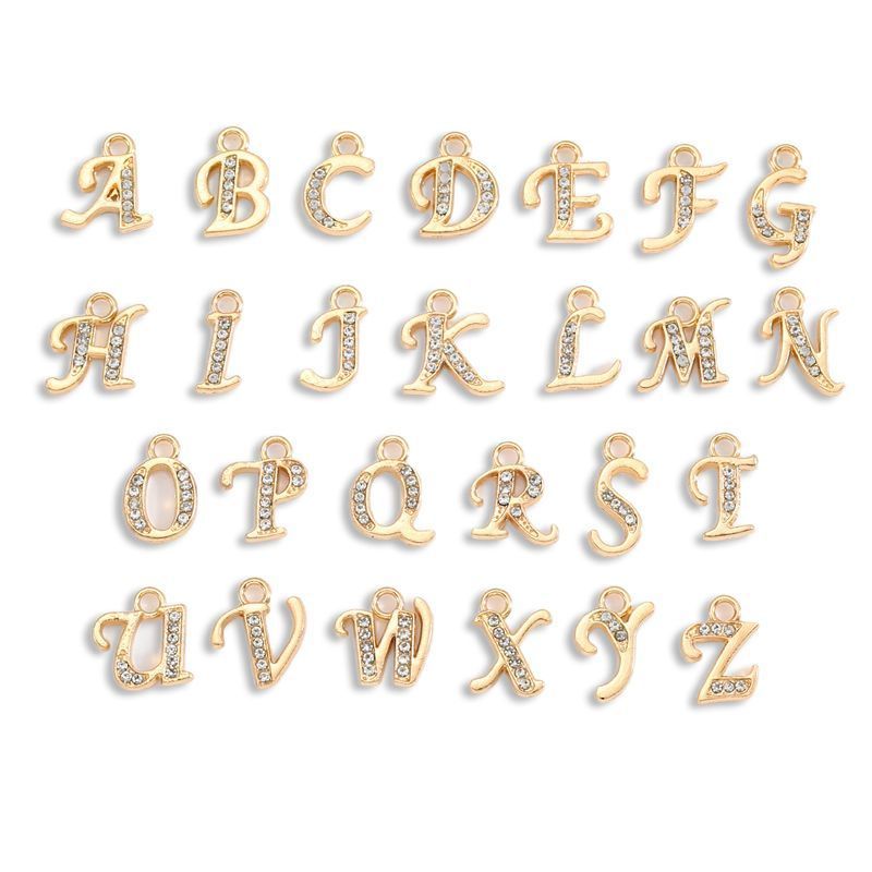 CZ Gold Color Alphabet Charm for Jewelry Making Findings 1 Set Collection