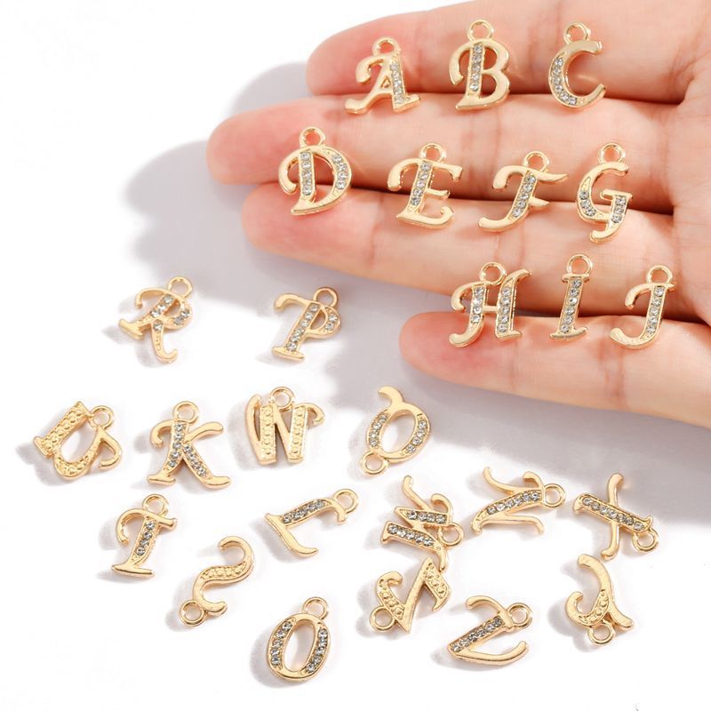 CZ Gold Color Alphabet Charm for Jewelry Making Findings 1 Set Collection