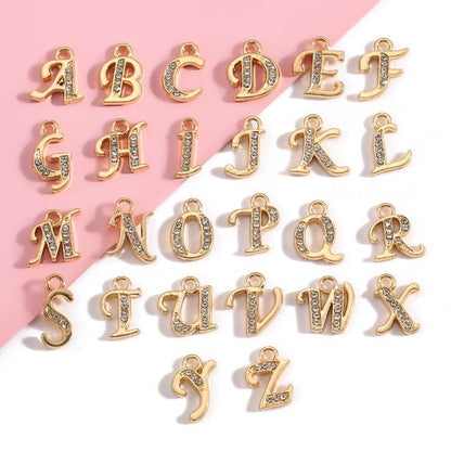 CZ Gold Color Alphabet Charm for Jewelry Making Findings 1 Set Collection