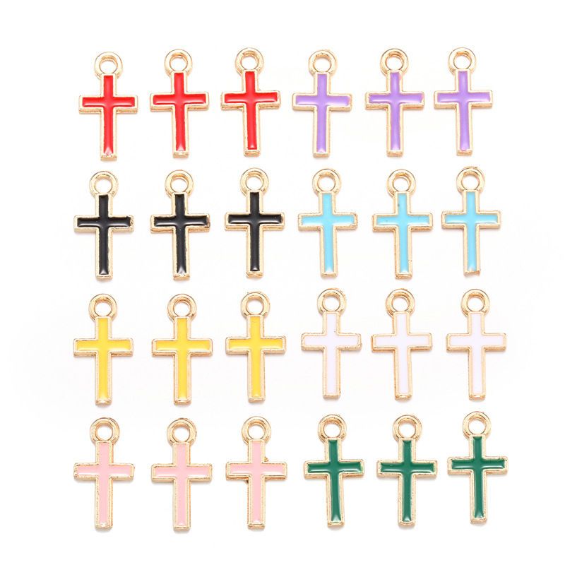 20PCS Colorful Cross Charm for Jewelry Making Findings 8x15mm