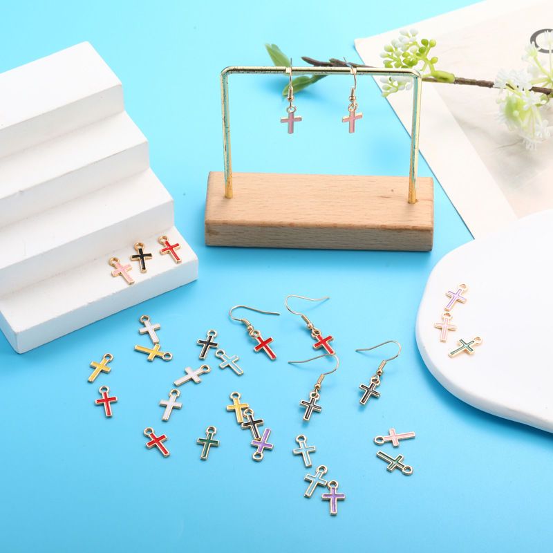 20PCS Colorful Cross Charm for Jewelry Making Findings 8x15mm